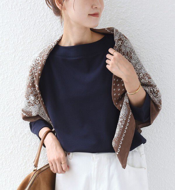 SHIPS for women「《予約》【WEB限定】〈ネックが選べる〉オーガニックコットン バリエーション ネック ロングスリーブ TEE」|Tシャツ・カットソー|ネイビー