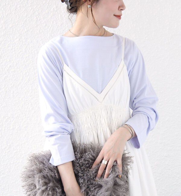 SHIPS for women「《予約》【WEB限定】〈ネックが選べる〉オーガニックコットン バリエーション ネック ロングスリーブ TEE」|Tシャツ・カットソー|パープル