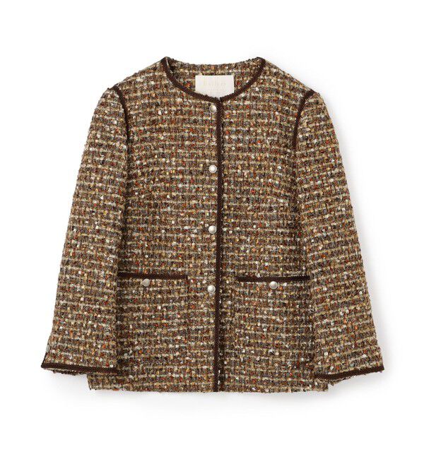 Ballsey「【WEB先行予約】ヘアリーヤーンツイード クルーネックジャケット」|ノーカラージャケット|46 ブラウン系