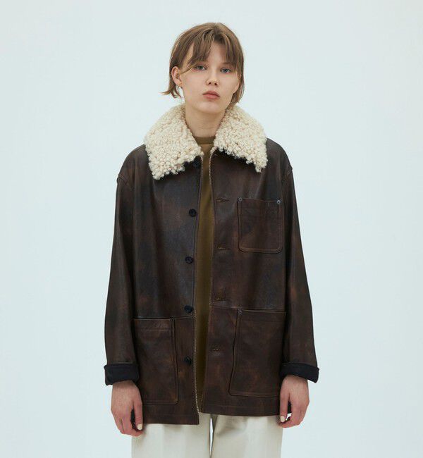 GALERIE VIE「ラムレザー ムートンカラーショートコート」|その他|
