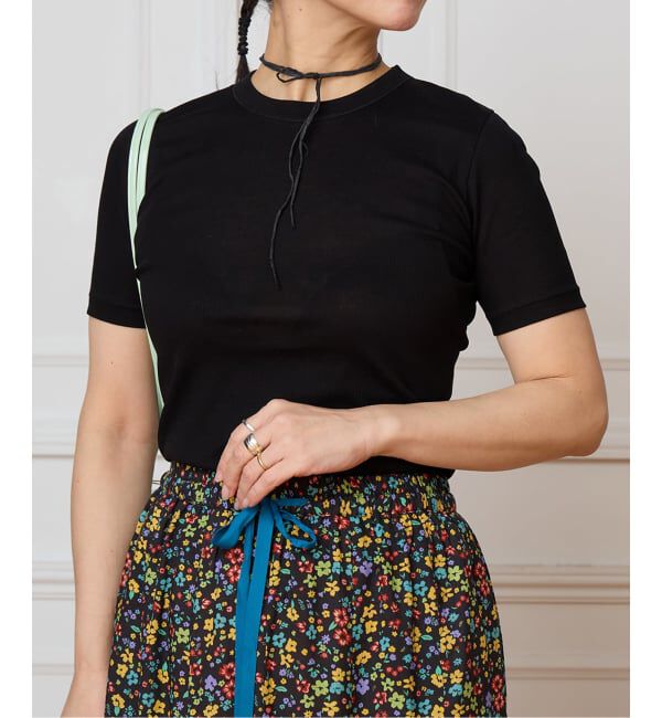 IENA LA BOUCLE「IENA LA BOUCLE コットンリブハーフスリーブカットソー」|Tシャツ・カットソー|ブラック