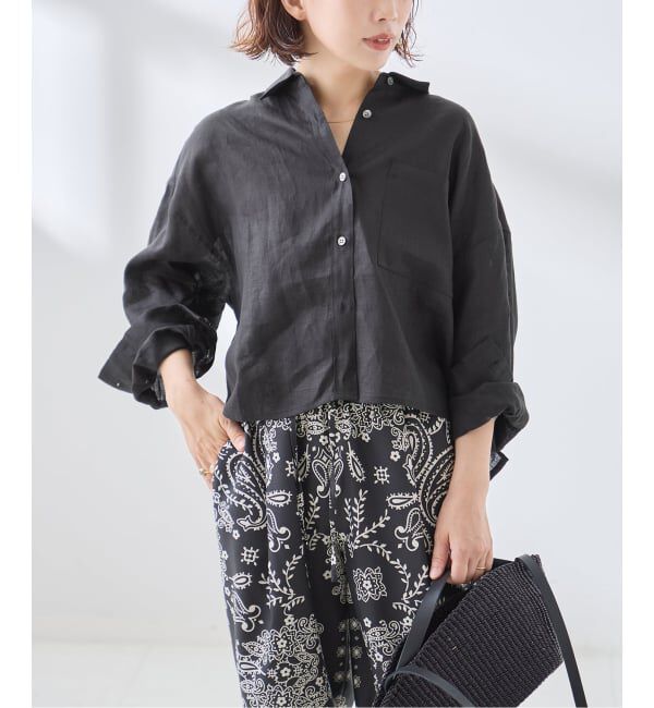 journal standard L'essage「ヨーロピアンフラックス ショートシャツ」|シャツ・ブラウス|ブラック