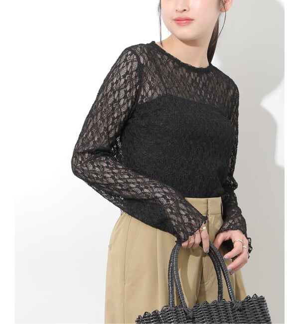 JOURNAL STANDARD relume「《追加予約3》フラワーシアーレースロングスリーブ」|Tシャツ・カットソー|ブラック