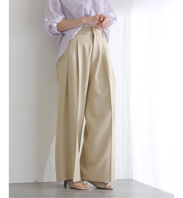  「【洗える】タックポケットワイドパンツ」|スラックス|ベージュ