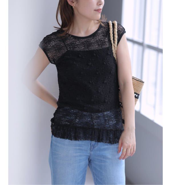  「【洗える】Mewl / ミュール レースフレンチタンク」|Tシャツ・カットソー|ブラック