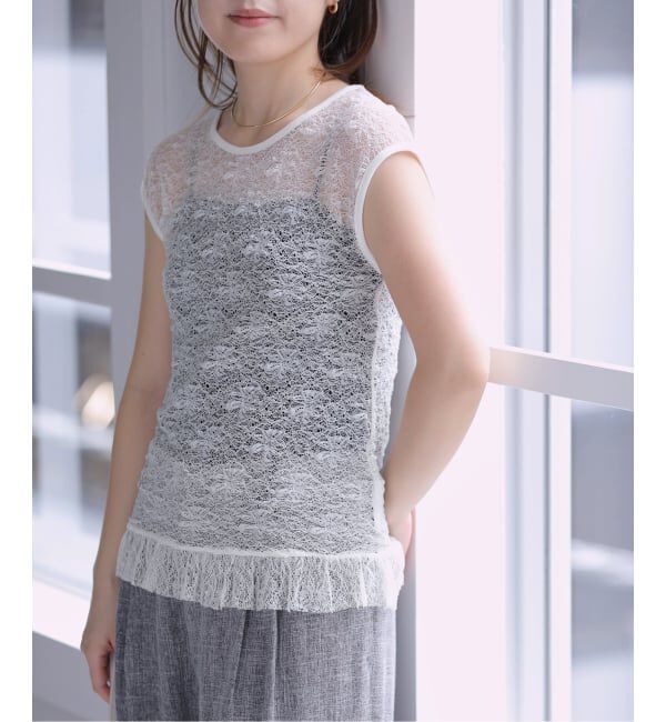  「【洗える】Mewl / ミュール レースフレンチタンク」|Tシャツ・カットソー|