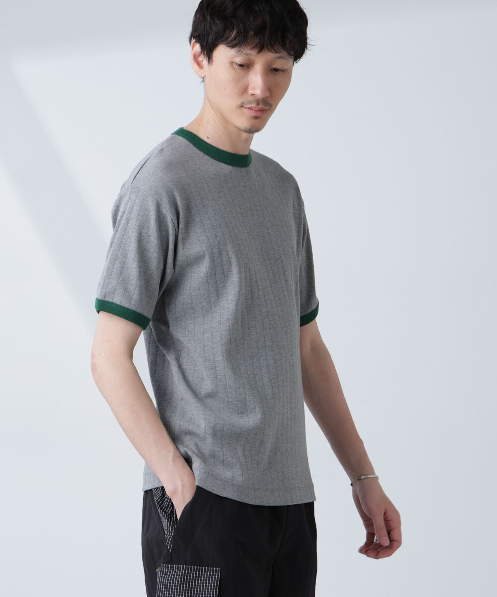 NANO universe「「NJ/CLUB」 針抜きリンガーTシャツ」|Tシャツ・カットソー|グレー