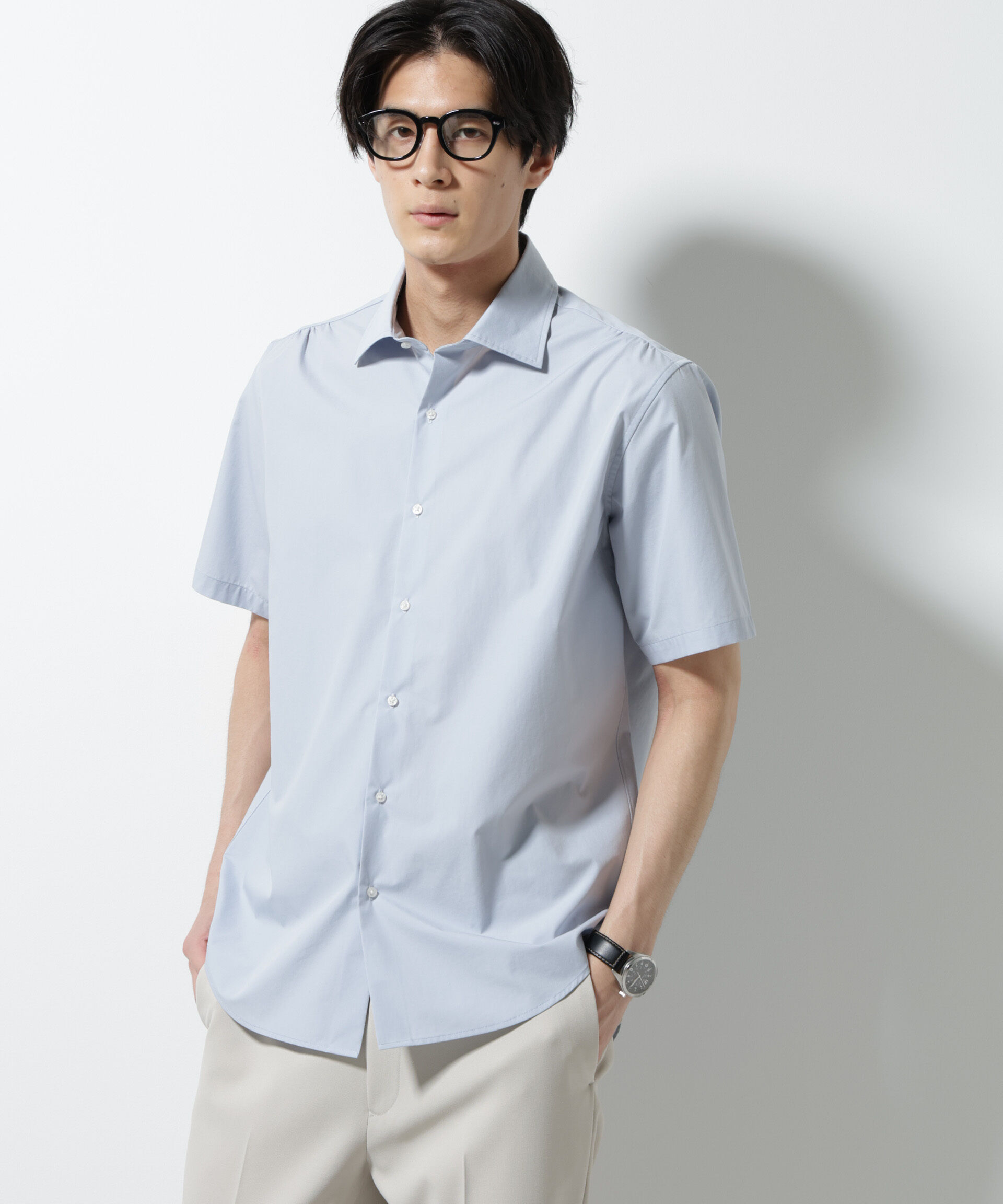 NANO universe「「N shirt」 速乾 セミワイドカラーシャツ半袖」|シャツ・ブラウス|