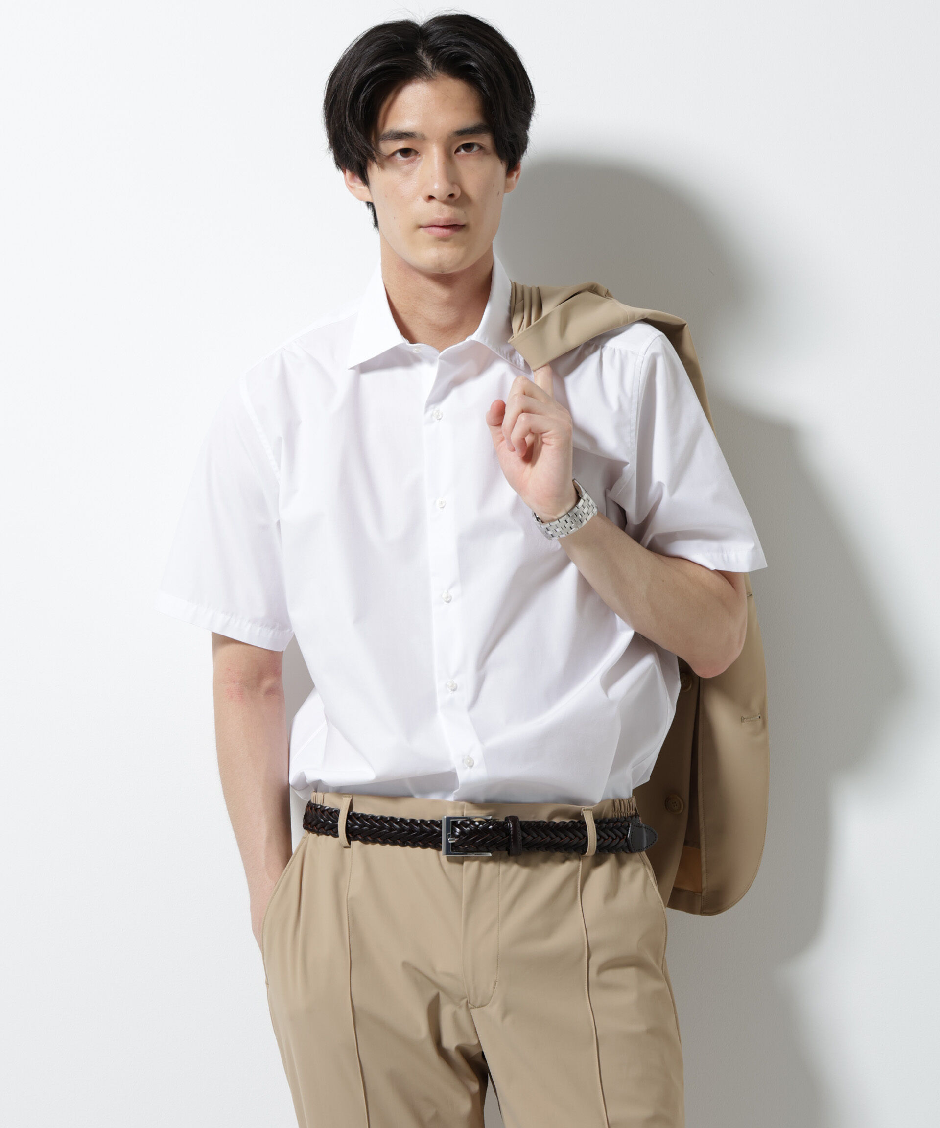 NANO universe「「N shirt」 速乾 セミワイドカラーシャツ半袖」|シャツ・ブラウス|ホワイト