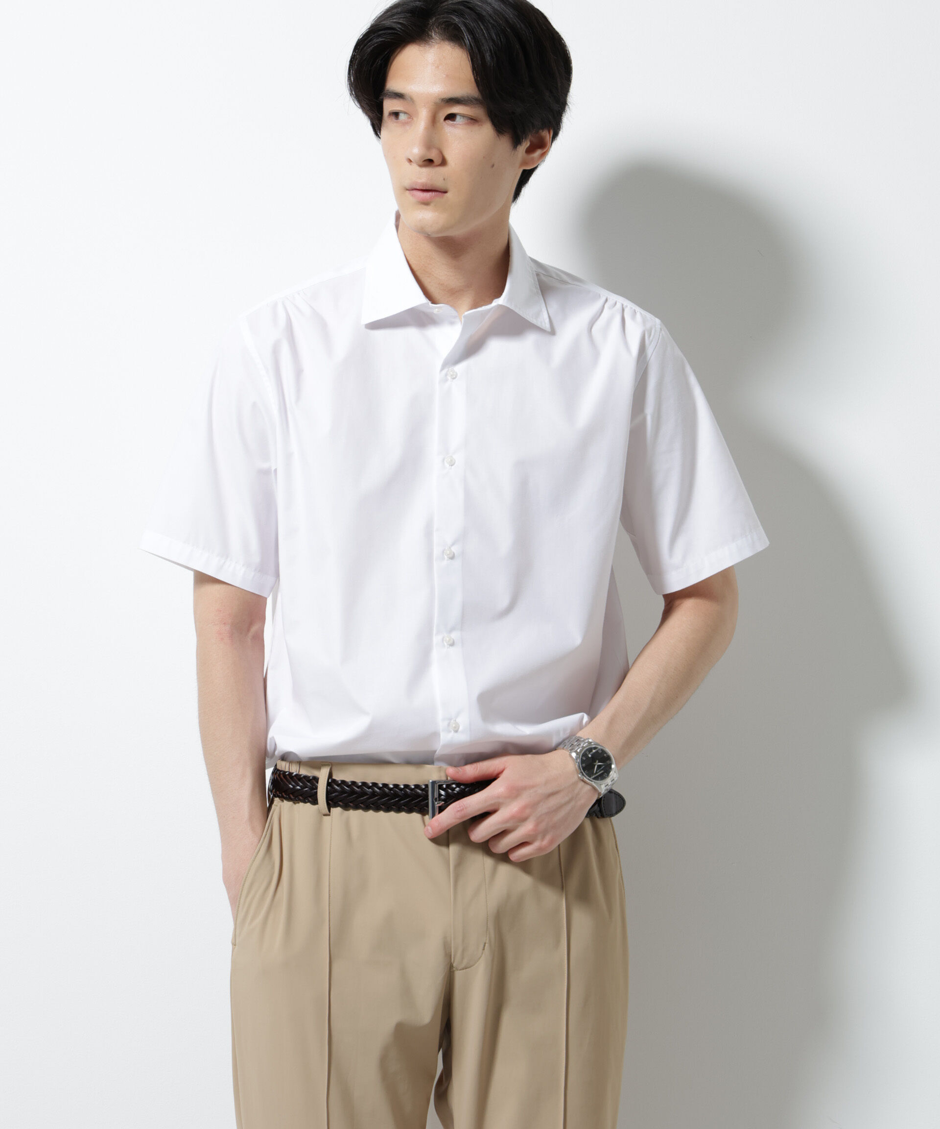 NANO universe「「N shirt」 速乾 セミワイドカラーシャツ半袖」|シャツ・ブラウス|