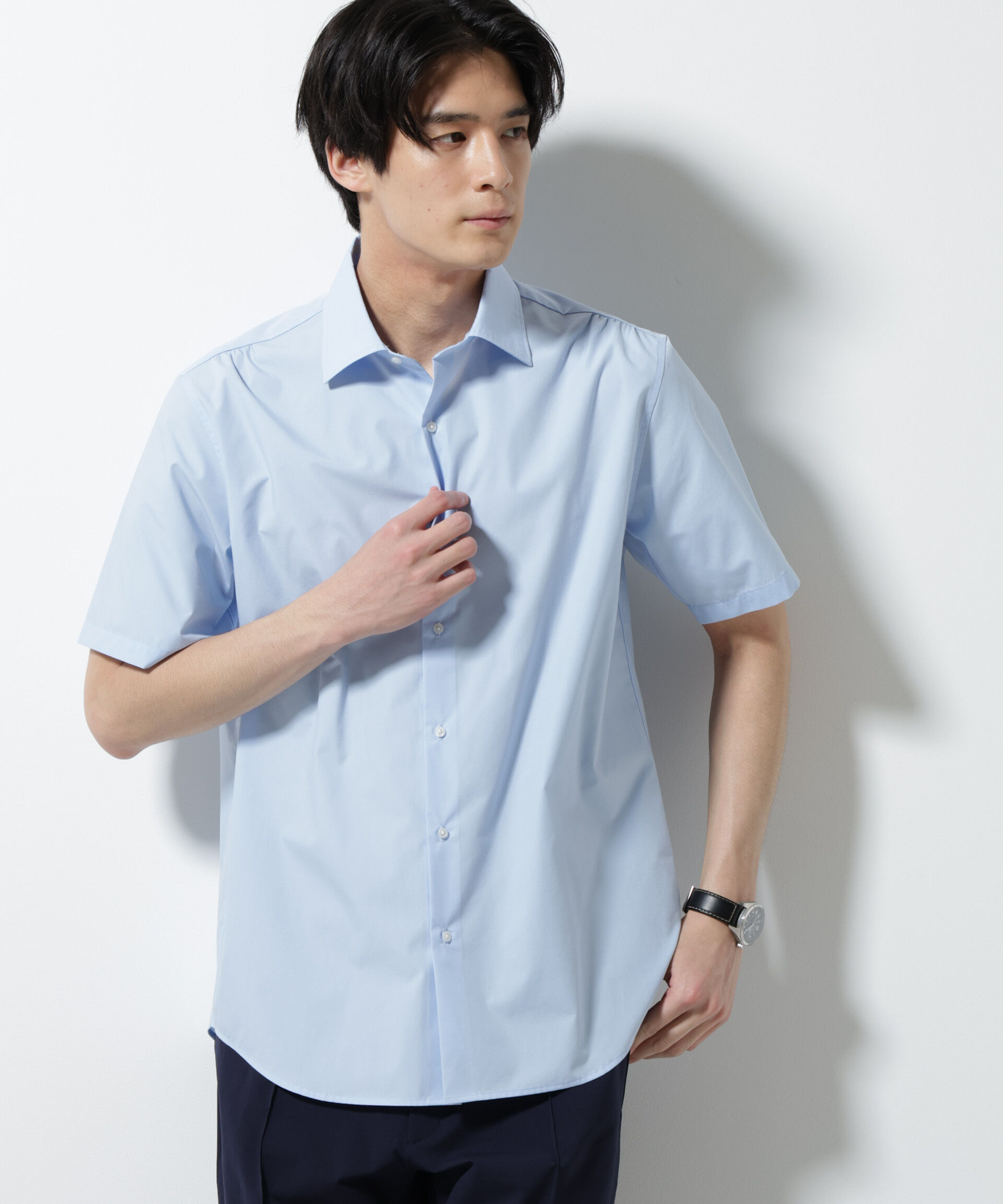 NANO universe「「N shirt」 速乾 セミワイドカラーシャツ半袖」|シャツ・ブラウス|L.ブルー1