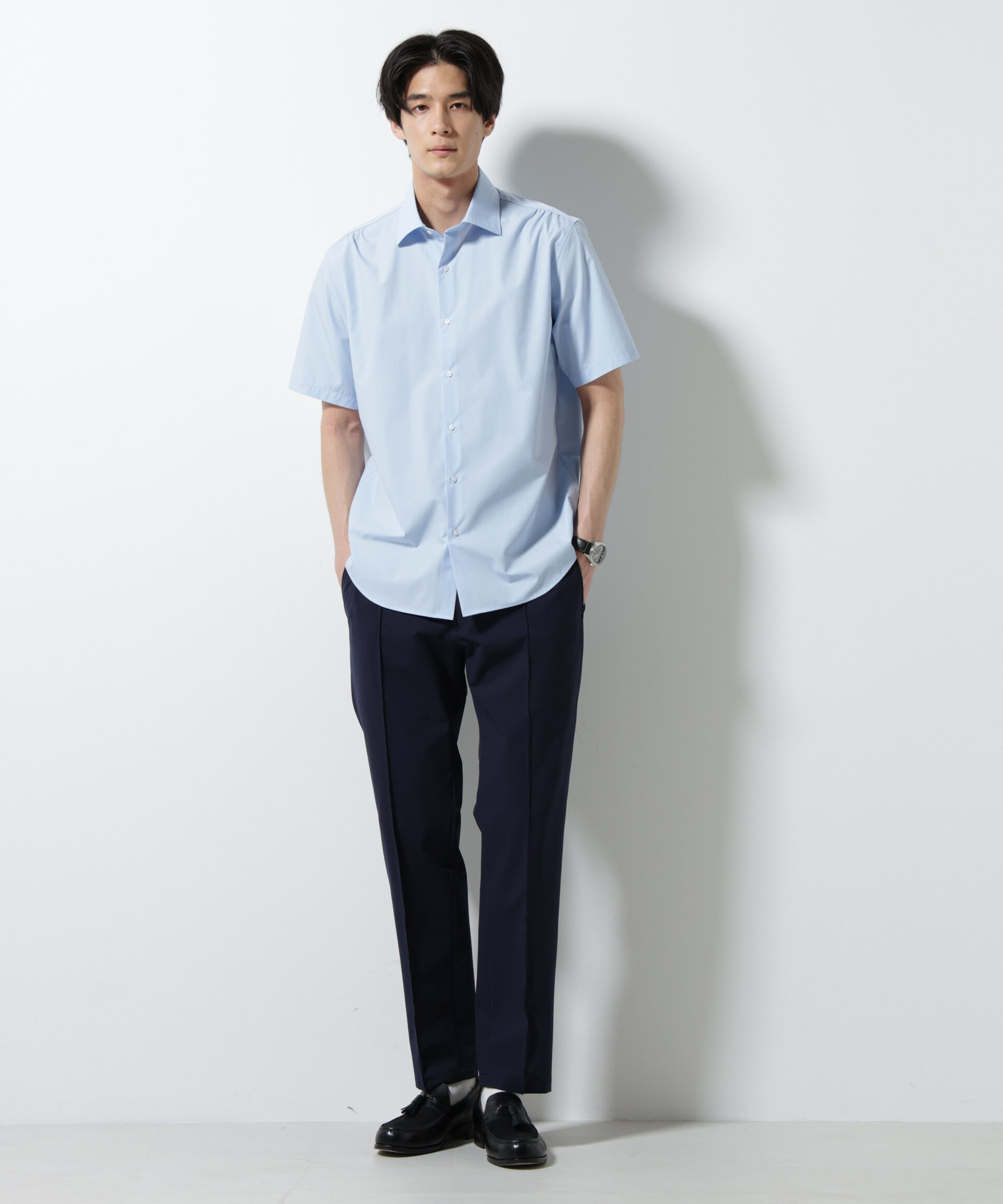 NANO universe「「N shirt」 速乾 セミワイドカラーシャツ半袖」|シャツ・ブラウス|