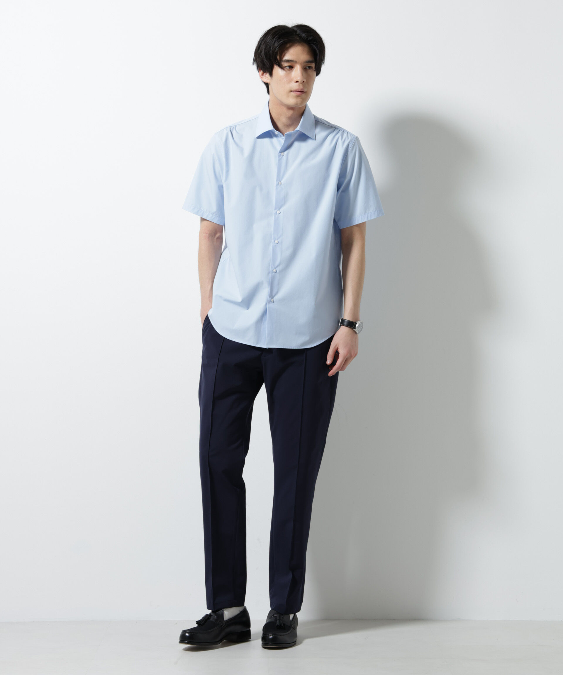 NANO universe「「N shirt」 速乾 セミワイドカラーシャツ半袖」|シャツ・ブラウス|