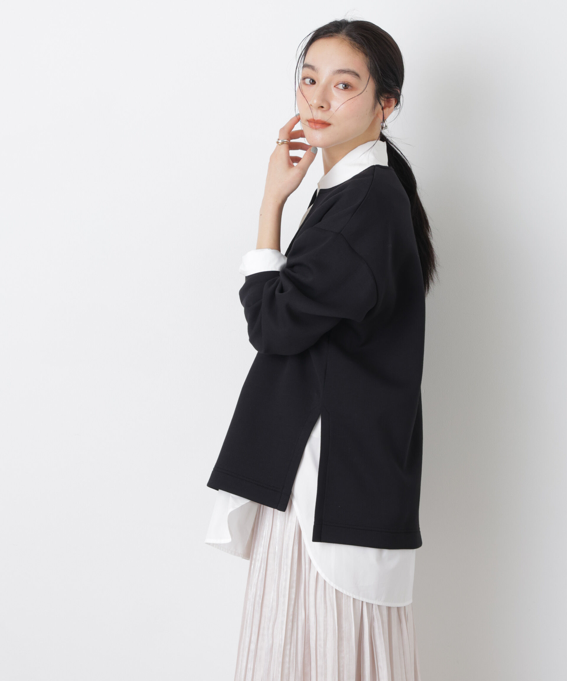 nano･universe「ダンボールカットキーネックスリットトップス」|Tシャツ・カットソー|