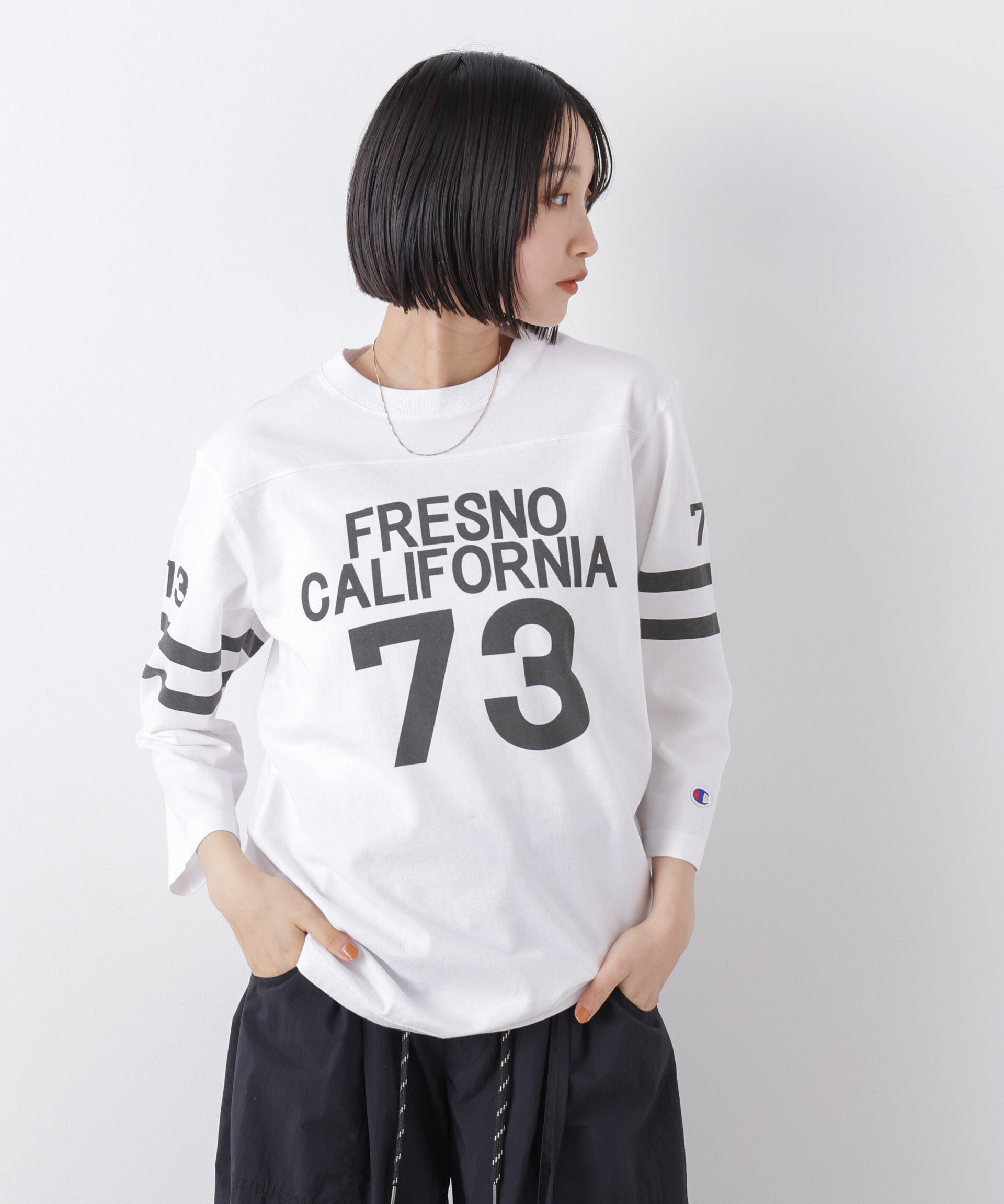 nano･universe「Champion/3/4 SLEEVE FOOTBALL T-SHIRT」|Tシャツ・カットソー|ホワイト