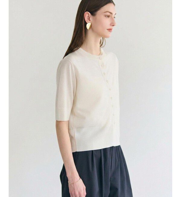 BEIGE,「MOISE / シアーニット　5分袖カーディガン」|ニット・セーター|Ecru &times; Milk tee