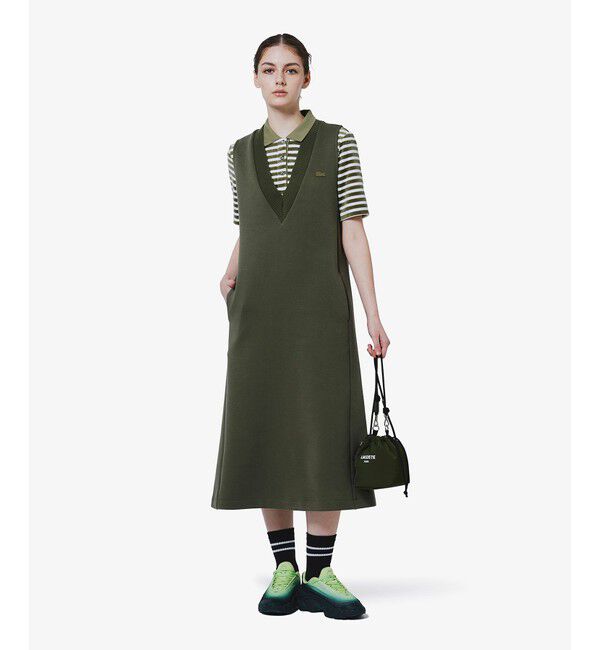 LACOSTE「ダンボールジャージニット ジャンパードレス / ジャンパースカート」|ワンピース|オリーブ