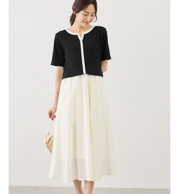 Rope&rsquo;Picnic「キーネック布帛ドッキングカットワンピース」|ワンピース|ブラック系(03)