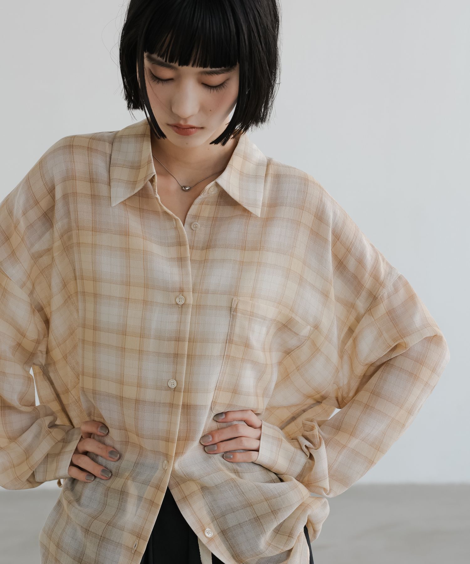 LOWRYS FARM「シアーチェックシャツロング」|シャツ・ブラウス|