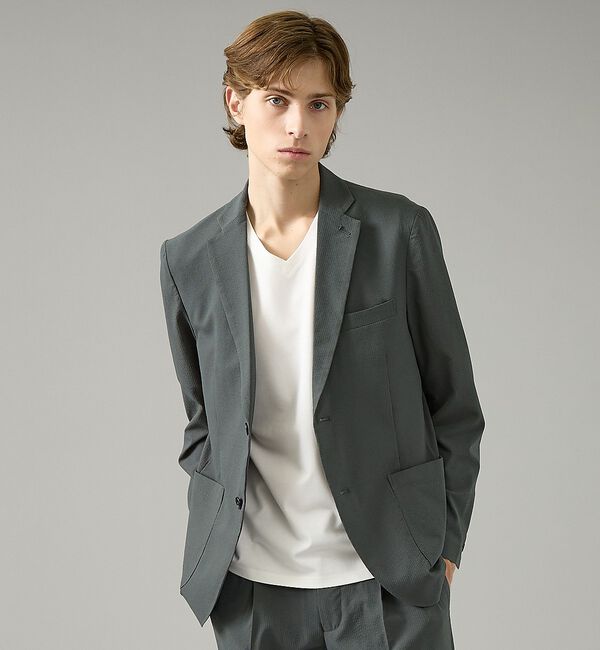 ABAHOUSE「【セットアップ対応】SOLOTEX シアサッカー ジャケット / ストレッチ 通」|テーラードジャケット|チャコールグレー