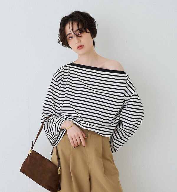 Rouge vif「ボーダーボートネックカットソー/ロングスリーブTシャツ」|Tシャツ・カットソー|