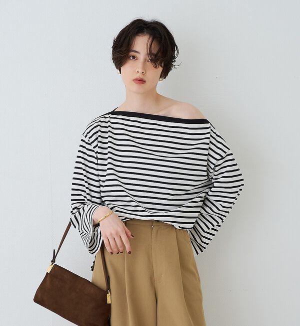 Rouge vif「ボーダーボートネックカットソー/ロングスリーブTシャツ」|Tシャツ・カットソー|