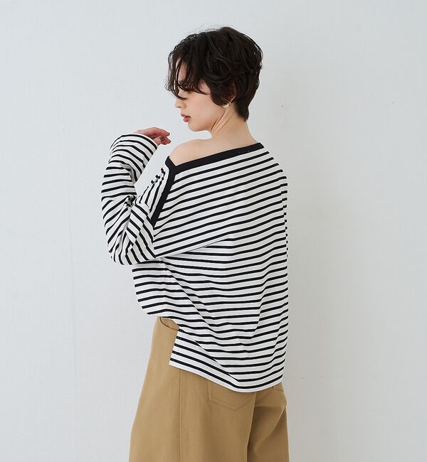 Rouge vif「ボーダーボートネックカットソー/ロングスリーブTシャツ」|Tシャツ・カットソー|