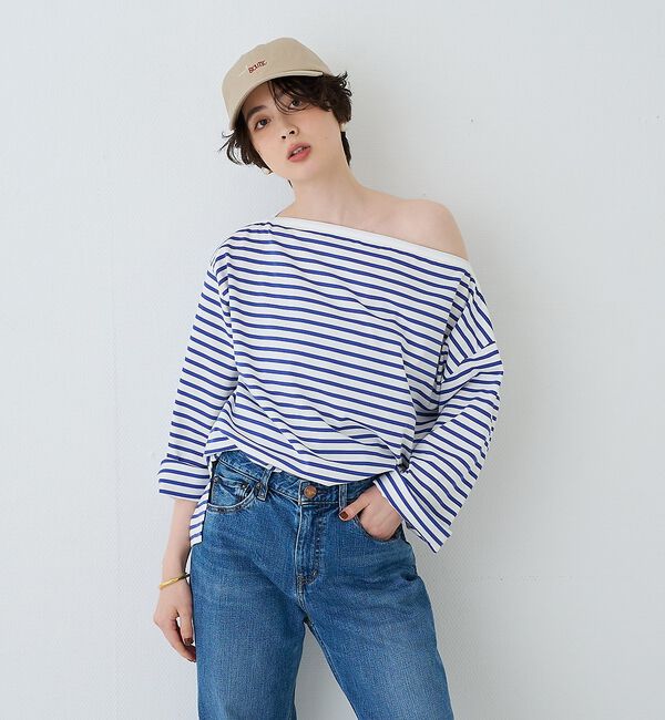 Rouge vif「ボーダーボートネックカットソー/ロングスリーブTシャツ」|Tシャツ・カットソー|