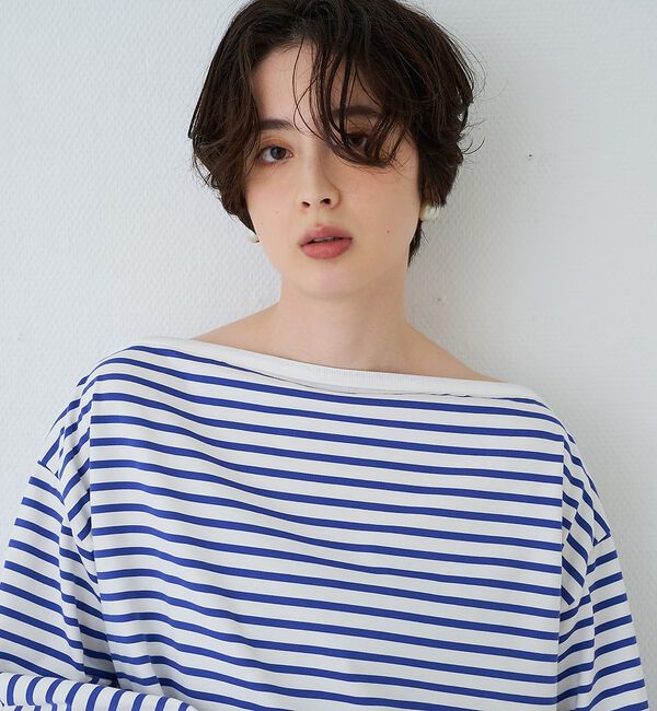 Rouge vif「ボーダーボートネックカットソー/ロングスリーブTシャツ」|Tシャツ・カットソー|
