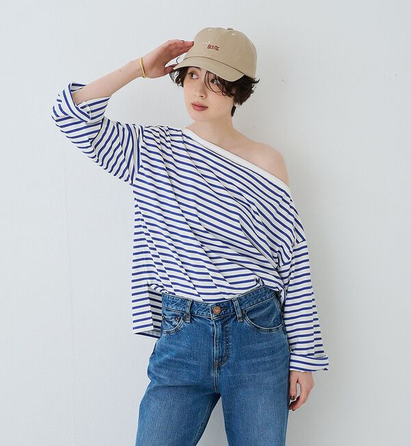 Rouge vif「ボーダーボートネックカットソー/ロングスリーブTシャツ」|Tシャツ・カットソー|