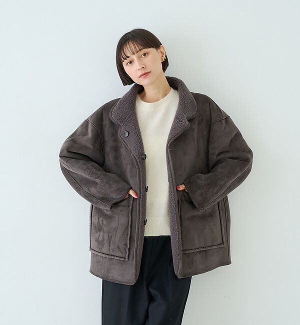 Rouge vif「【2サイズ展開】2WAYスタンドカラースエードライクリバーシブルボアコート【予約」|その他|