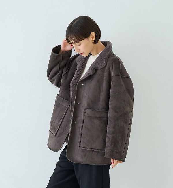 Rouge vif「【2サイズ展開】2WAYスタンドカラースエードライクリバーシブルボアコート【予約」|その他|