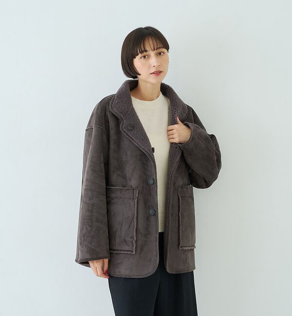 Rouge vif「【2サイズ展開】2WAYスタンドカラースエードライクリバーシブルボアコート【予約」|その他|