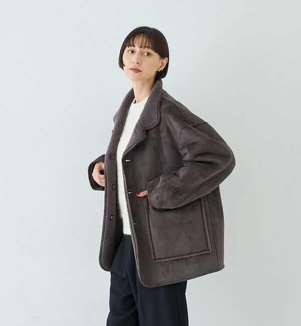 Rouge vif「【2サイズ展開】2WAYスタンドカラースエードライクリバーシブルボアコート【予約」|その他|