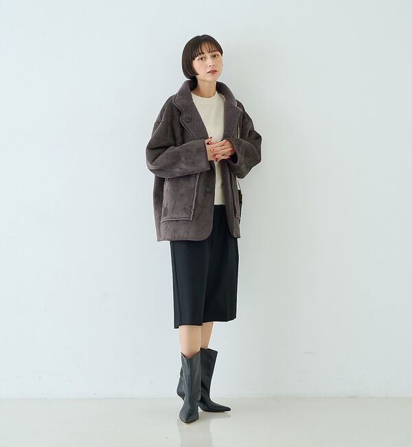 Rouge vif「【2サイズ展開】2WAYスタンドカラースエードライクリバーシブルボアコート【予約」|その他|
