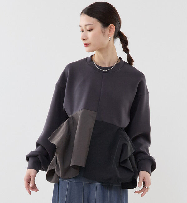 Soffitto「異素材使いプルオーバー」|Tシャツ・カットソー|チャコールグレー
