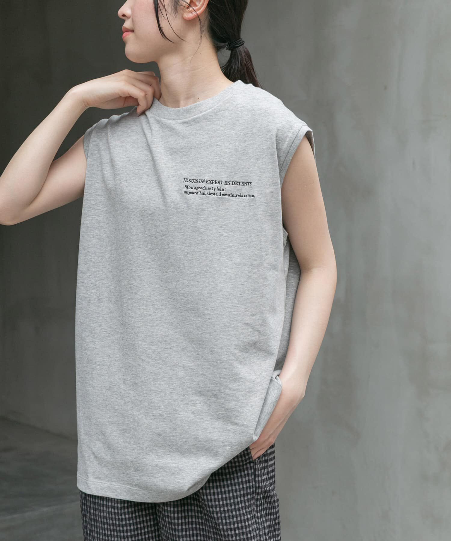 URBAN RESEARCH DOORS「FORK&SPOON　エンブロイダリーノースリーブTシャツ」|Tシャツ・カットソー|グレー系その他