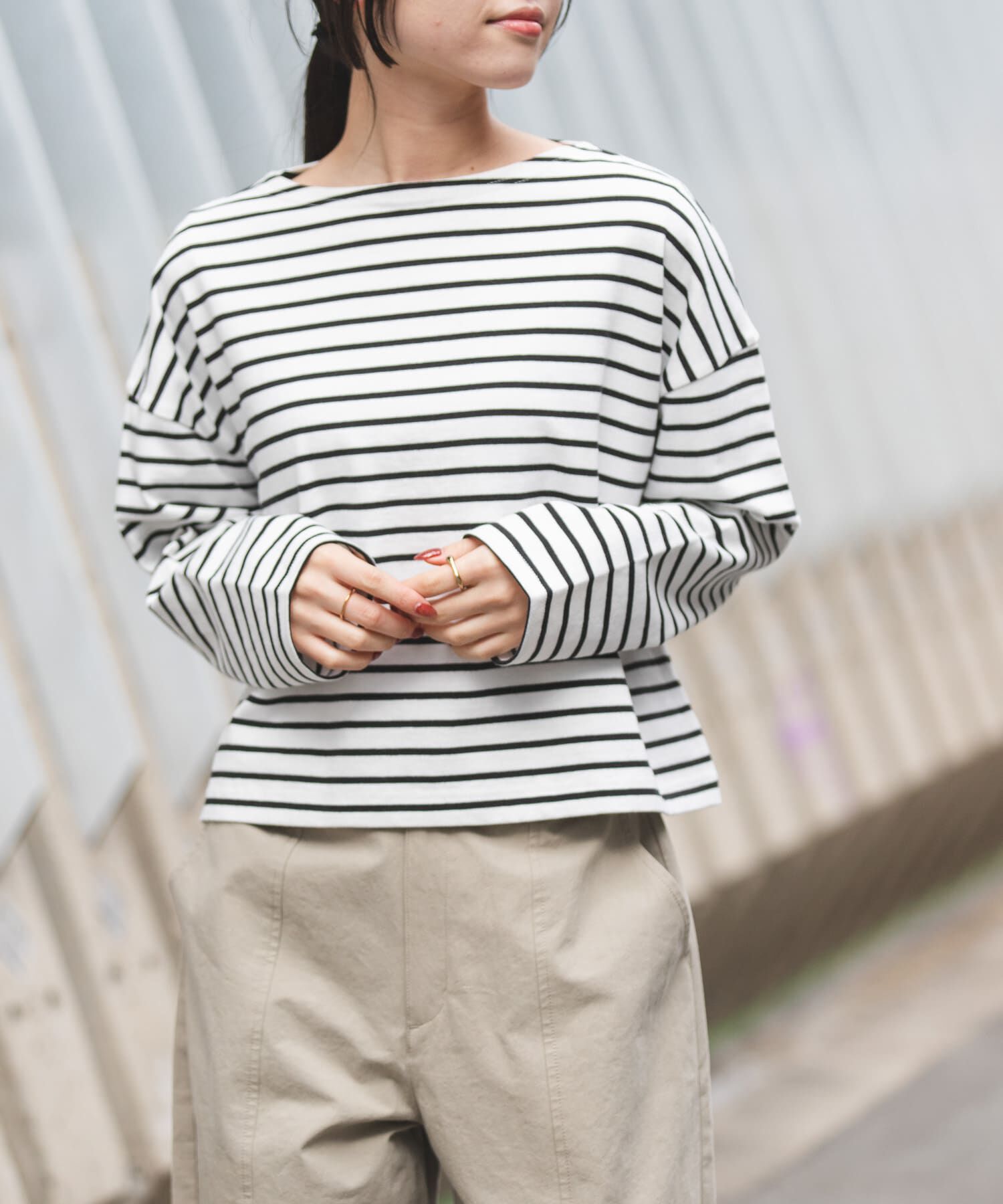URBAN RESEARCH DOORS「FORK&SPOON　クロップドボートネックボーダー」|Tシャツ・カットソー|
