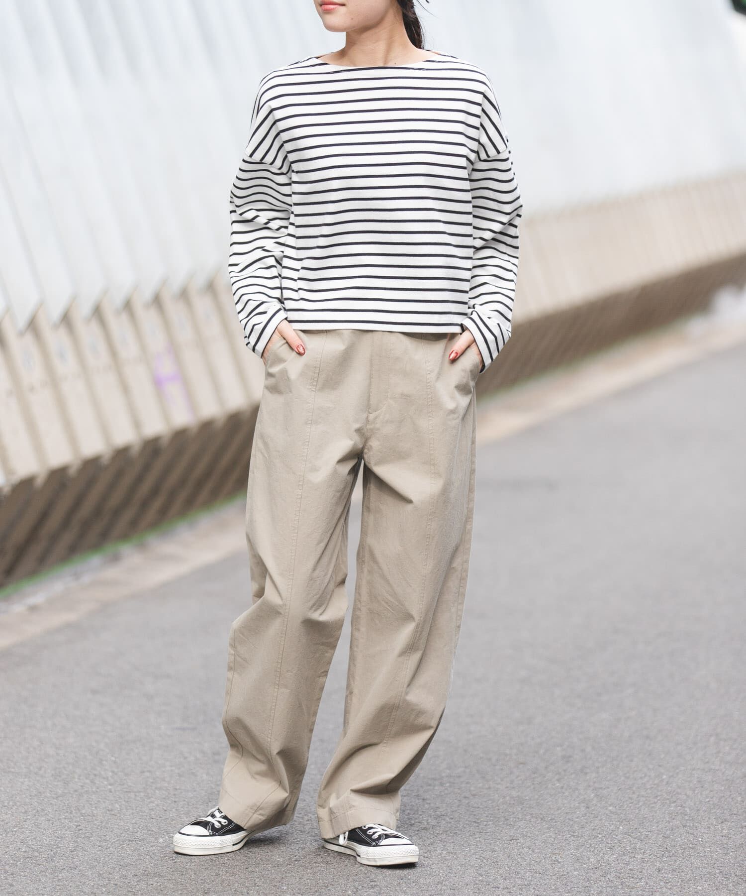 URBAN RESEARCH DOORS「FORK&SPOON　クロップドボートネックボーダー」|Tシャツ・カットソー|