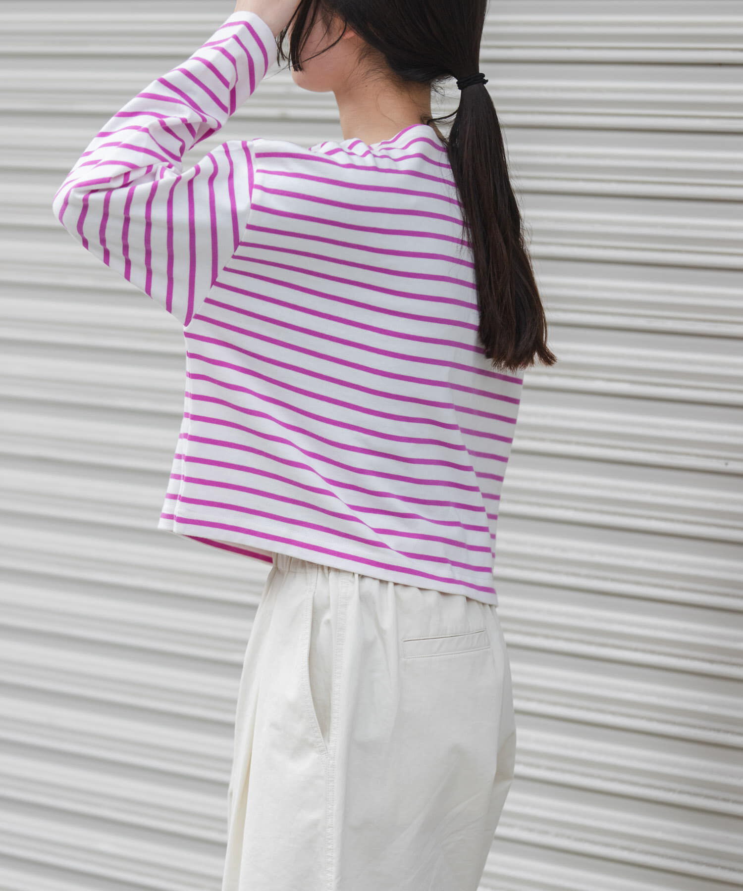 URBAN RESEARCH DOORS「FORK&SPOON　クロップドボートネックボーダー」|Tシャツ・カットソー|