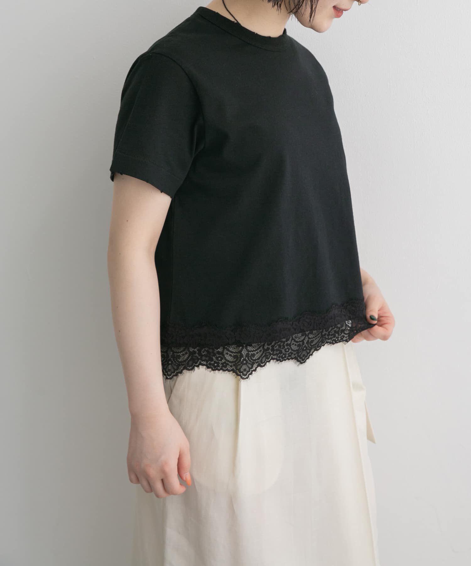 URBAN RESEARCH DOORS「FORK&SPOON　ヘムレースダメージTシャツ」|Tシャツ・カットソー|