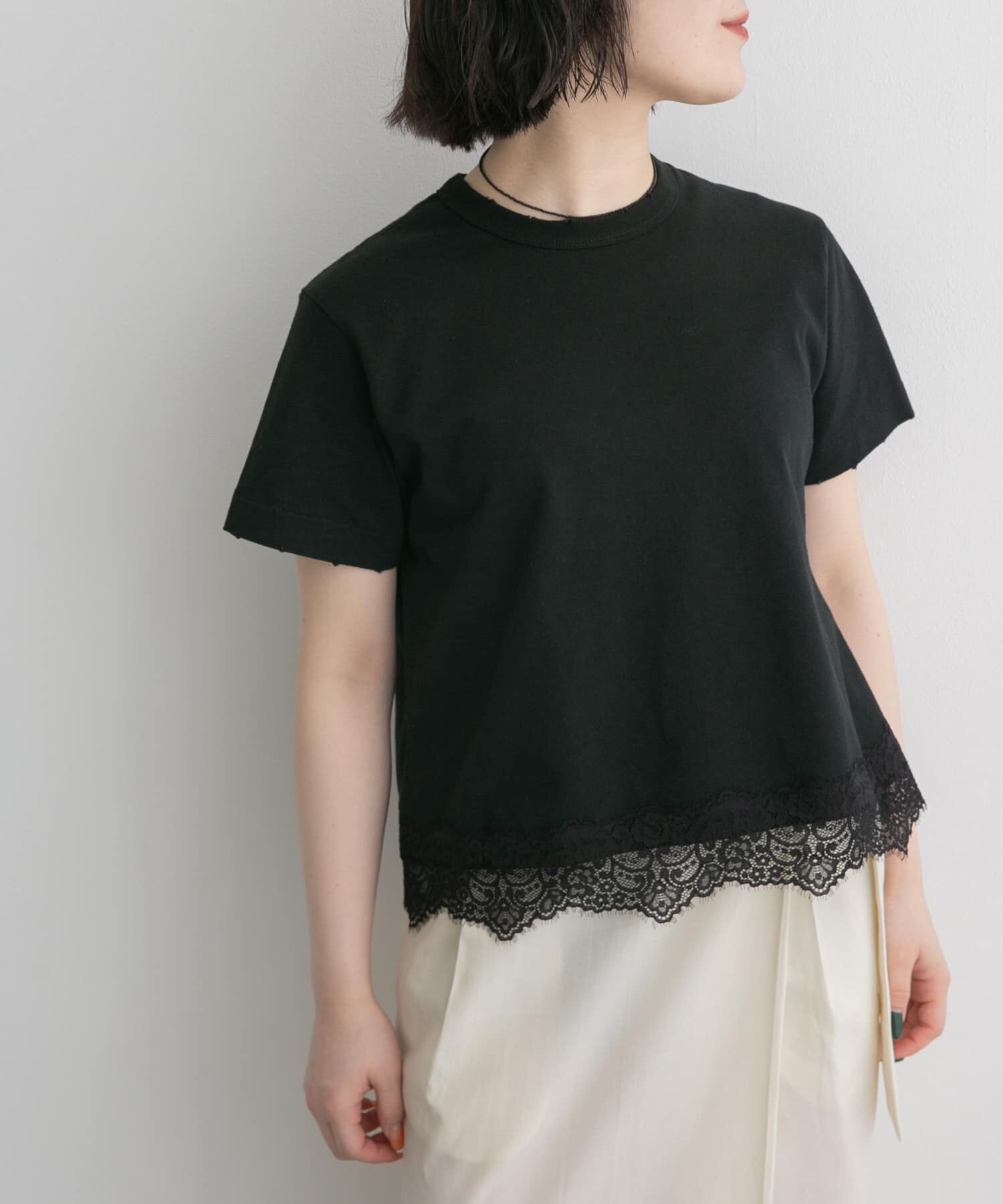 URBAN RESEARCH DOORS「FORK&SPOON　ヘムレースダメージTシャツ」|Tシャツ・カットソー|