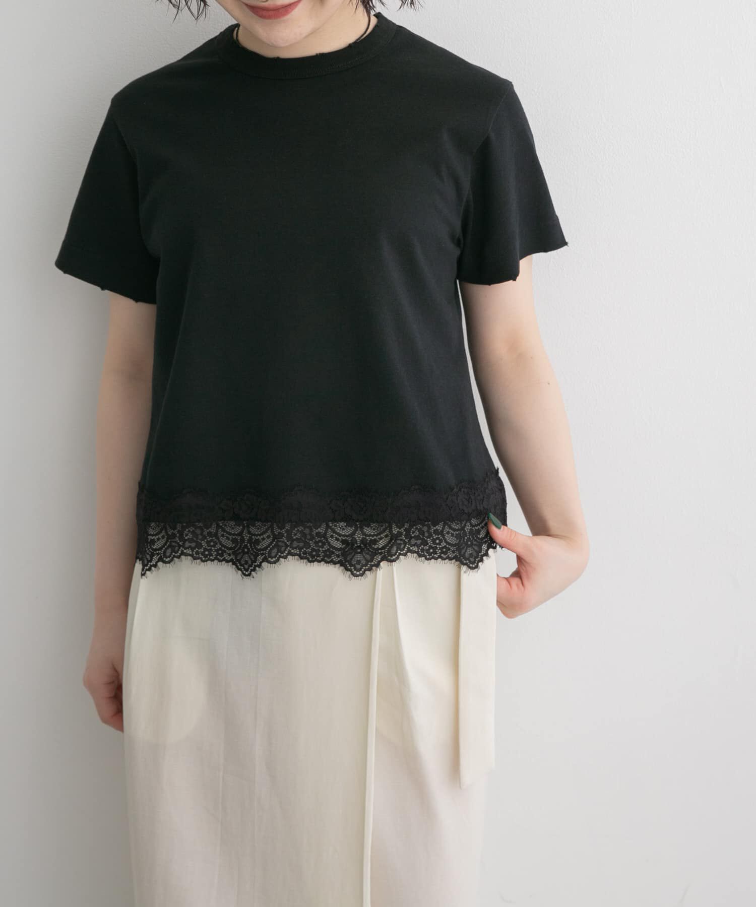 URBAN RESEARCH DOORS「FORK&SPOON　ヘムレースダメージTシャツ」|Tシャツ・カットソー|