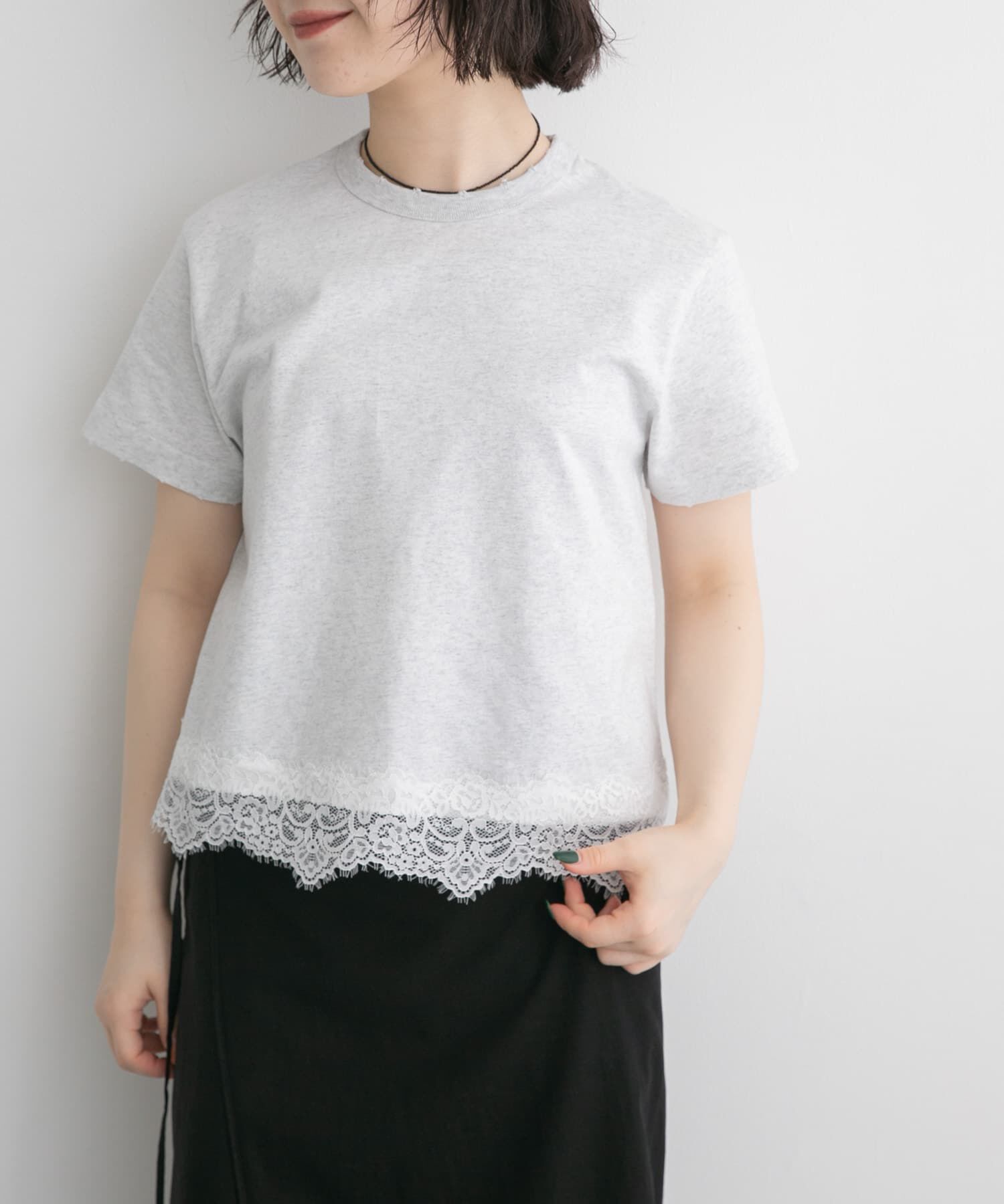 URBAN RESEARCH DOORS「FORK&SPOON　ヘムレースダメージTシャツ」|Tシャツ・カットソー|