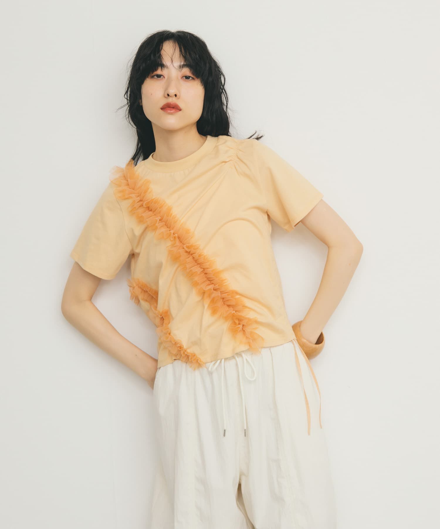  「シャーリングフリルTEE」|Tシャツ・カットソー|