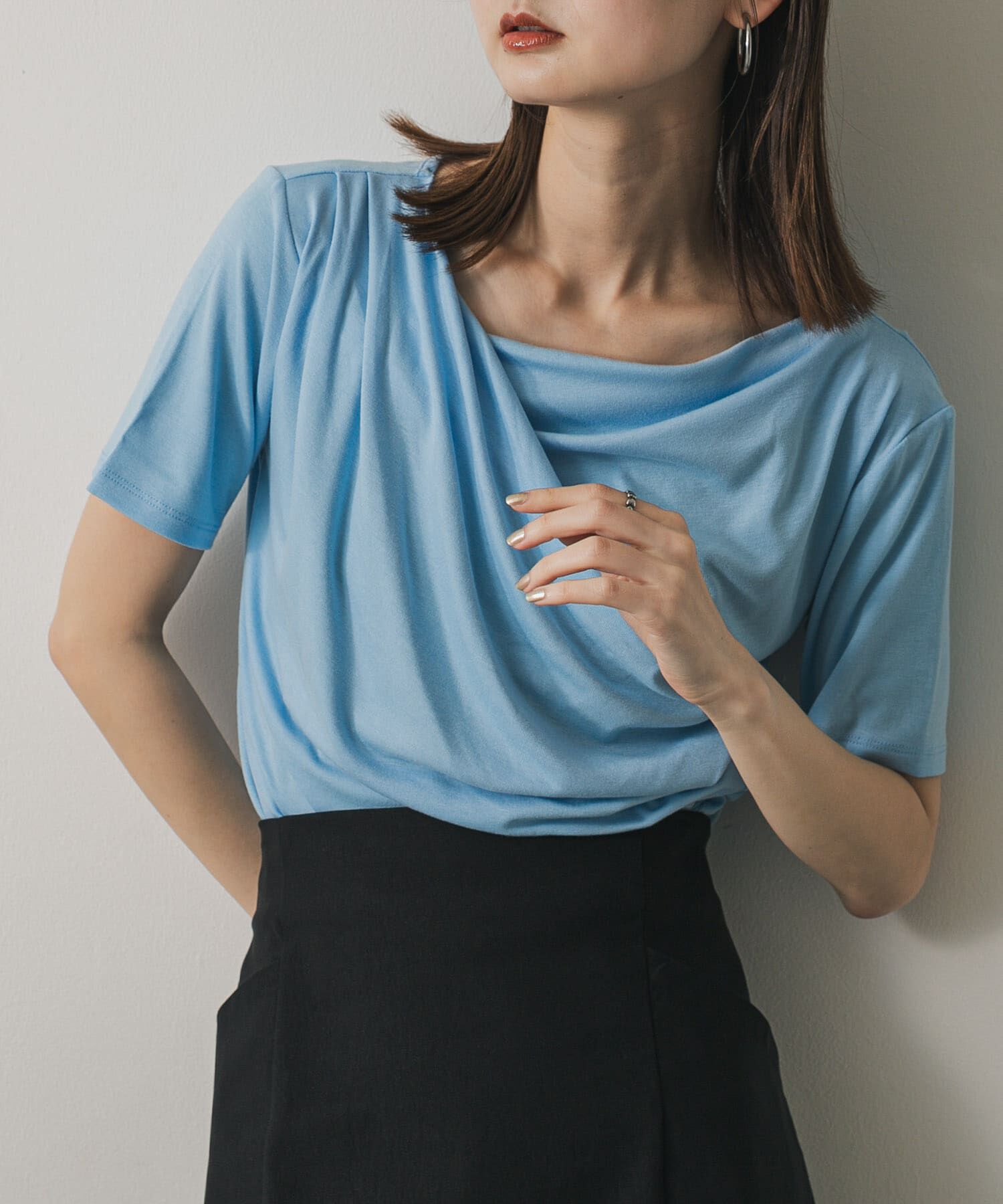 SENSE OF PLACE by URBAN RESEARCH「アシメドレープトップ(半袖)」|Tシャツ・カットソー|ライトブルー