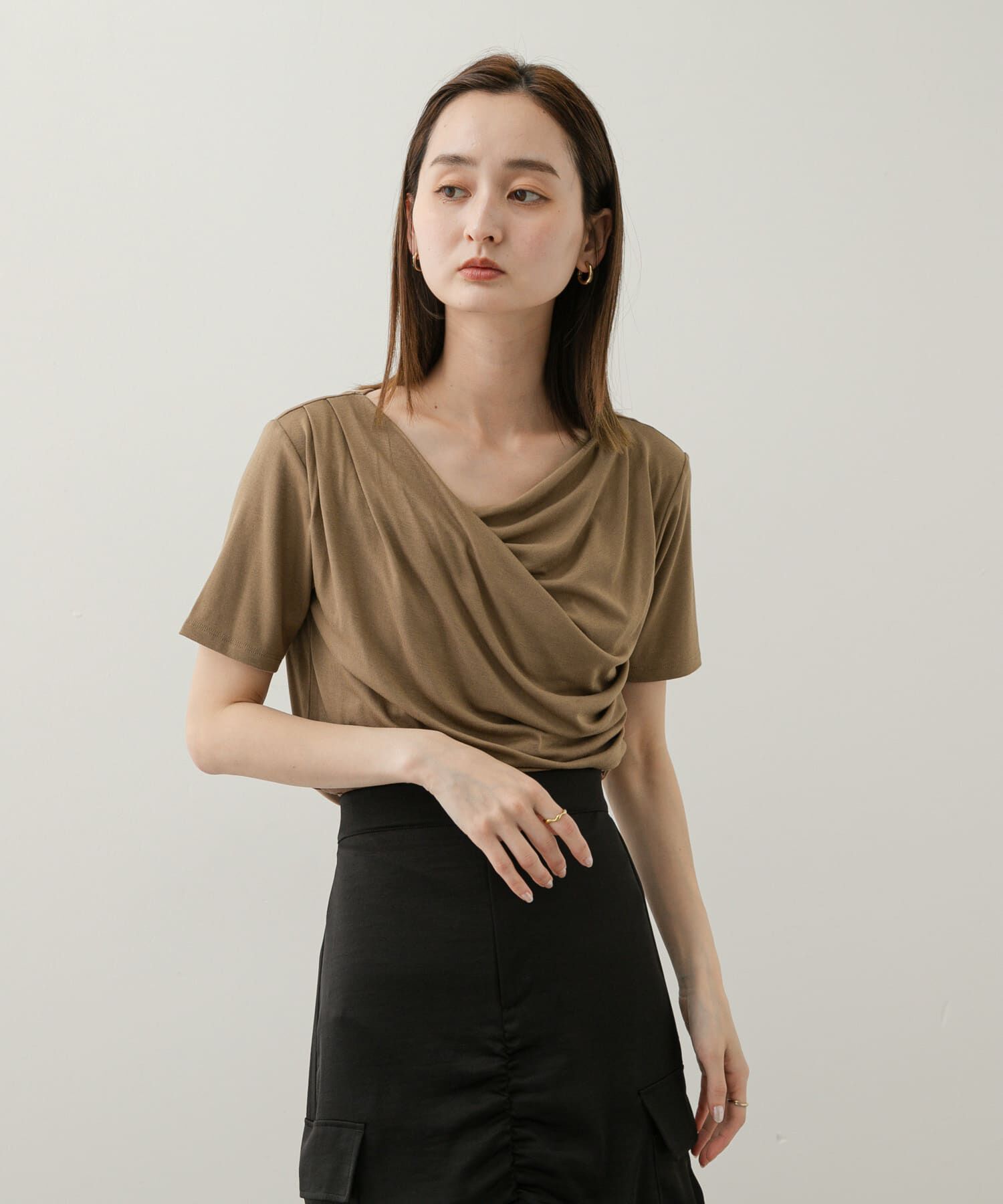 SENSE OF PLACE by URBAN RESEARCH「アシメドレープトップ(半袖)」|Tシャツ・カットソー|
