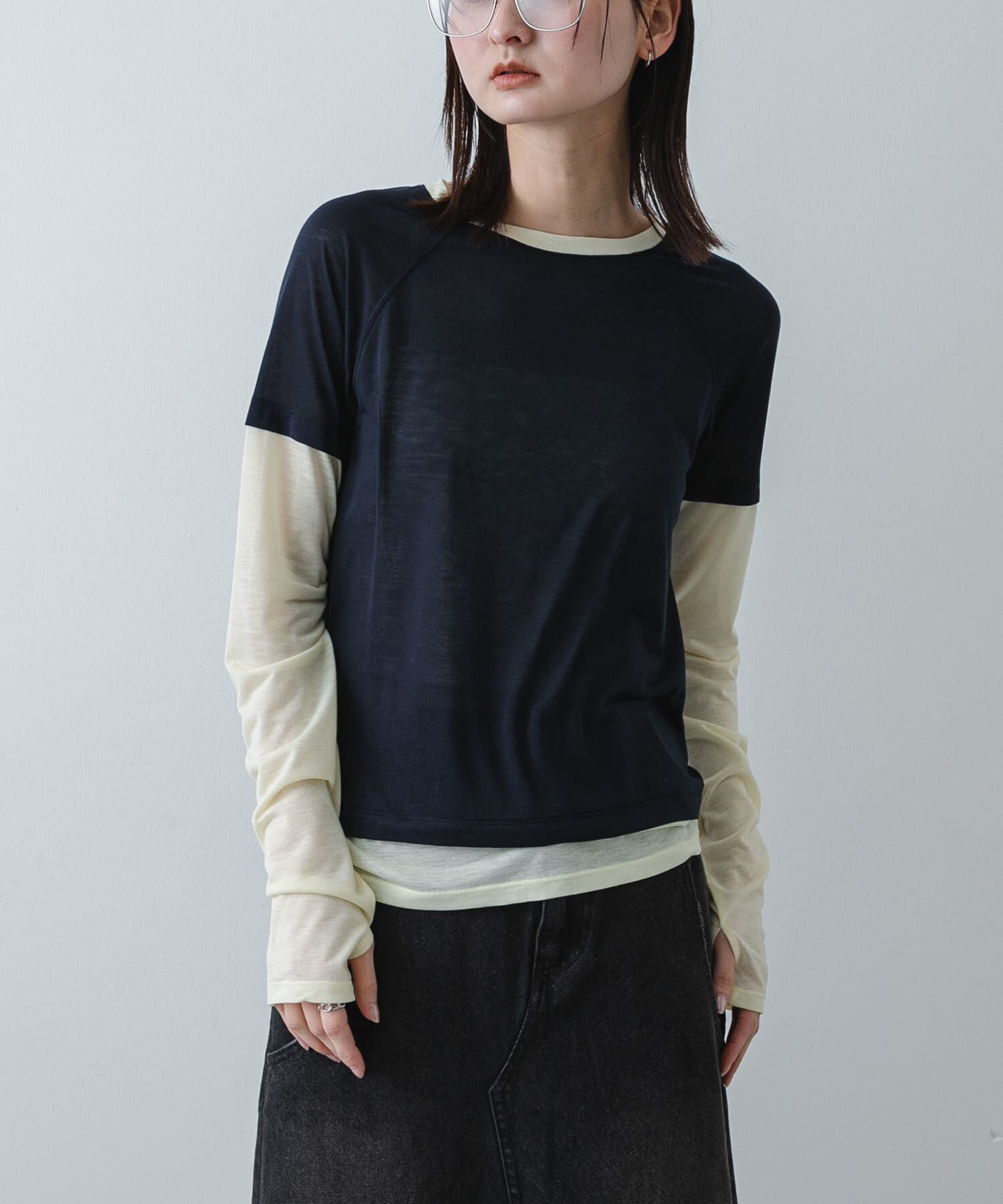 SENSE OF PLACE by URBAN RESEARCH「ハイショクレイヤードコンパクトトップ」|Tシャツ・カットソー|ネイビー