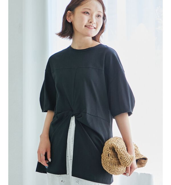  「《手洗い可能》フロントツイストTシャツ」|Tシャツ・カットソー|ブラック