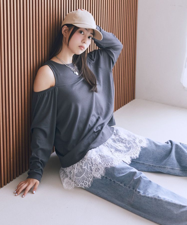 earth music&ecology「マルチウェイショルダースリットトップス」|Tシャツ・カットソー|Charcoal Gray